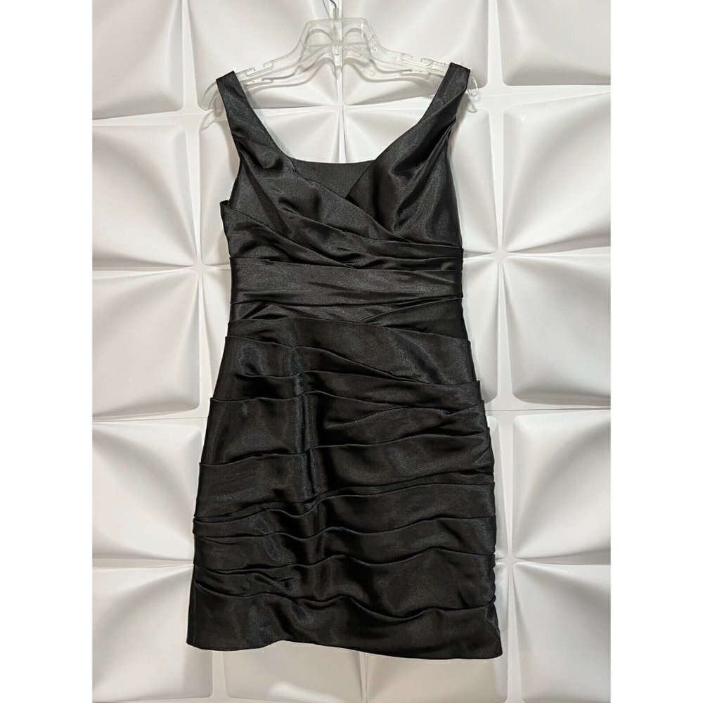 White House Black Market Sz 8 Black Satin Ruched Draped Low Back Formal Dress